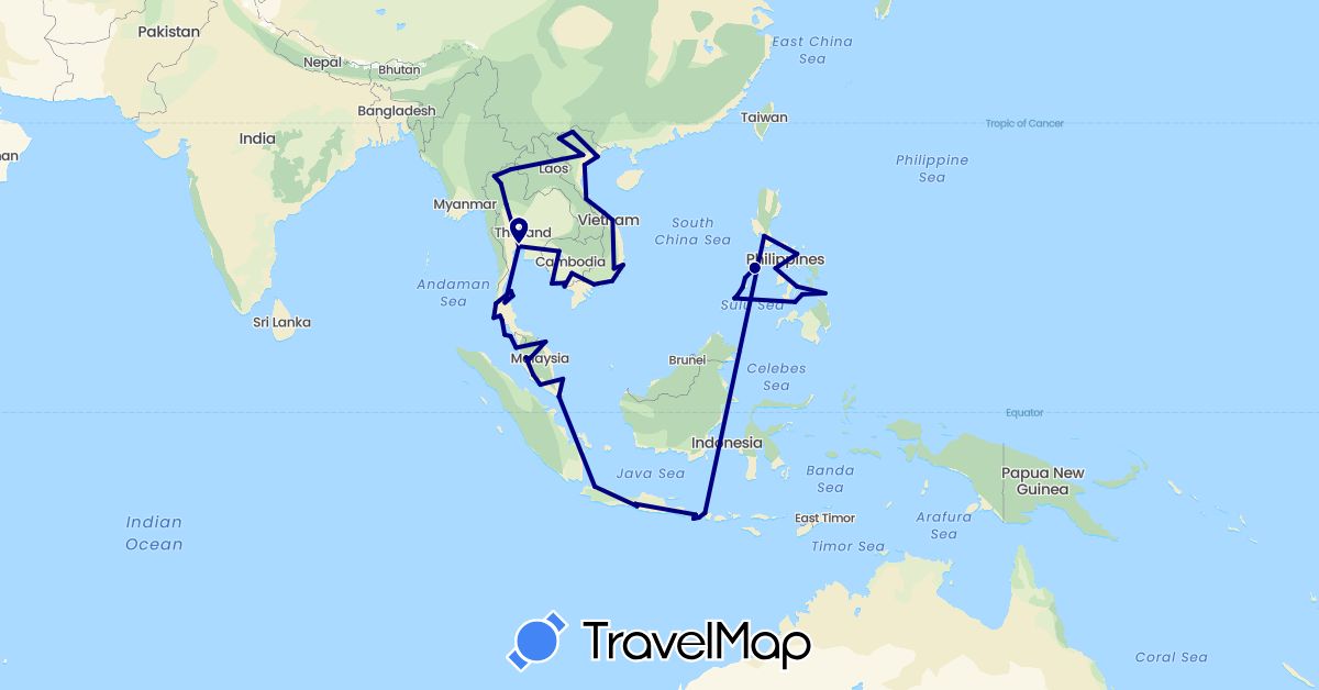 TravelMap itinerary: driving in Indonesia, Cambodia, Malaysia, Philippines, Singapore, Thailand, Vietnam (Asia)